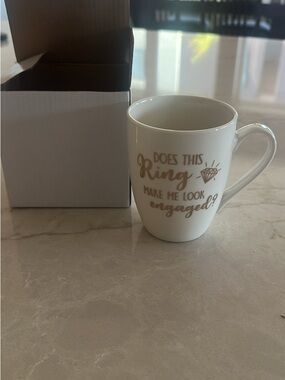 Does This Ring Make Me Look Engaged? White Ceramic Mug with Gold Script